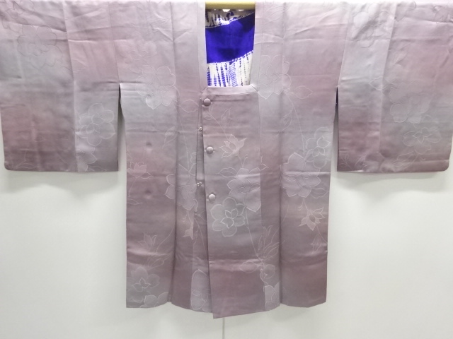 JAPANESE KIMONO / MICHIYUKI COAT / SILK / WOVEN FLORAL PLANTS